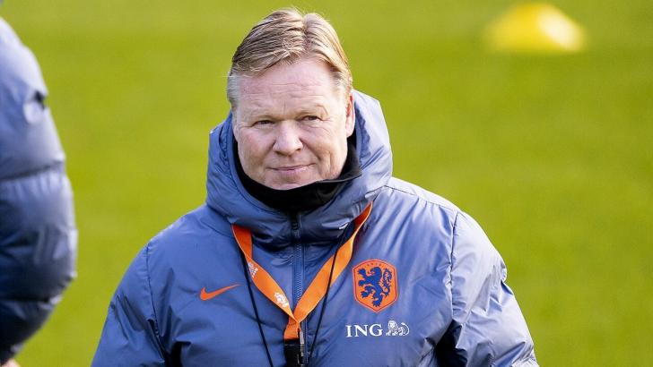 Netherlands boss Ronald Koeman watching his side on in training
